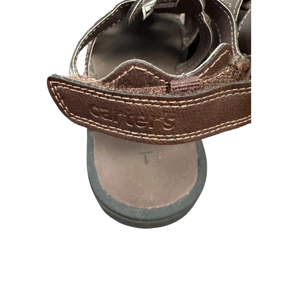 Carters Boys Brown Fisherman Sandals Closed Toe‎ Hook Loop Strap Size 1M EUR 32